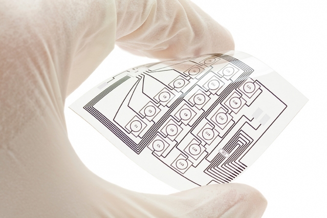 A stock image of a flexible printed electric circuit.